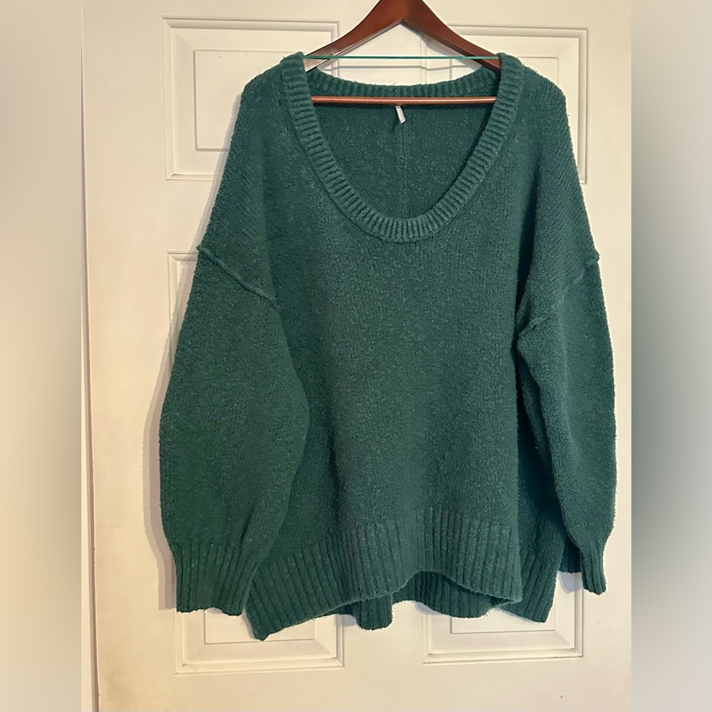 Free People Women XL Brookside Tunic Sweater Oversized Slouchy Baggy Green Soft